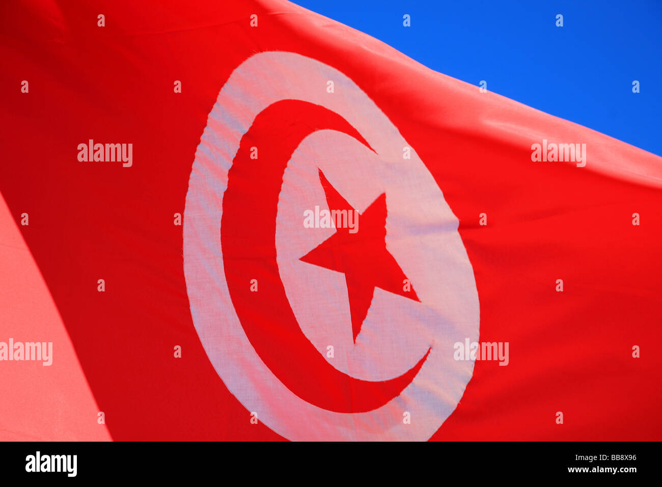 Die Nationalflagge von Tunesien Stockfoto