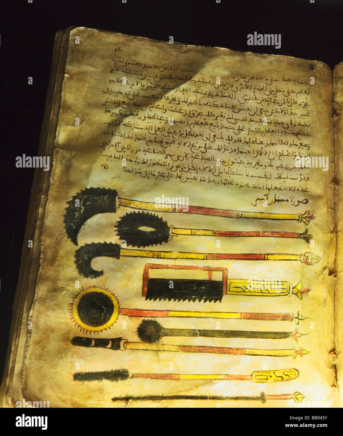 Illustrationen von chirurgischen Instrumenten aus 13. Jahrhundert buchen Abhandlung über Medizin von al-Zahrawi Stockfoto