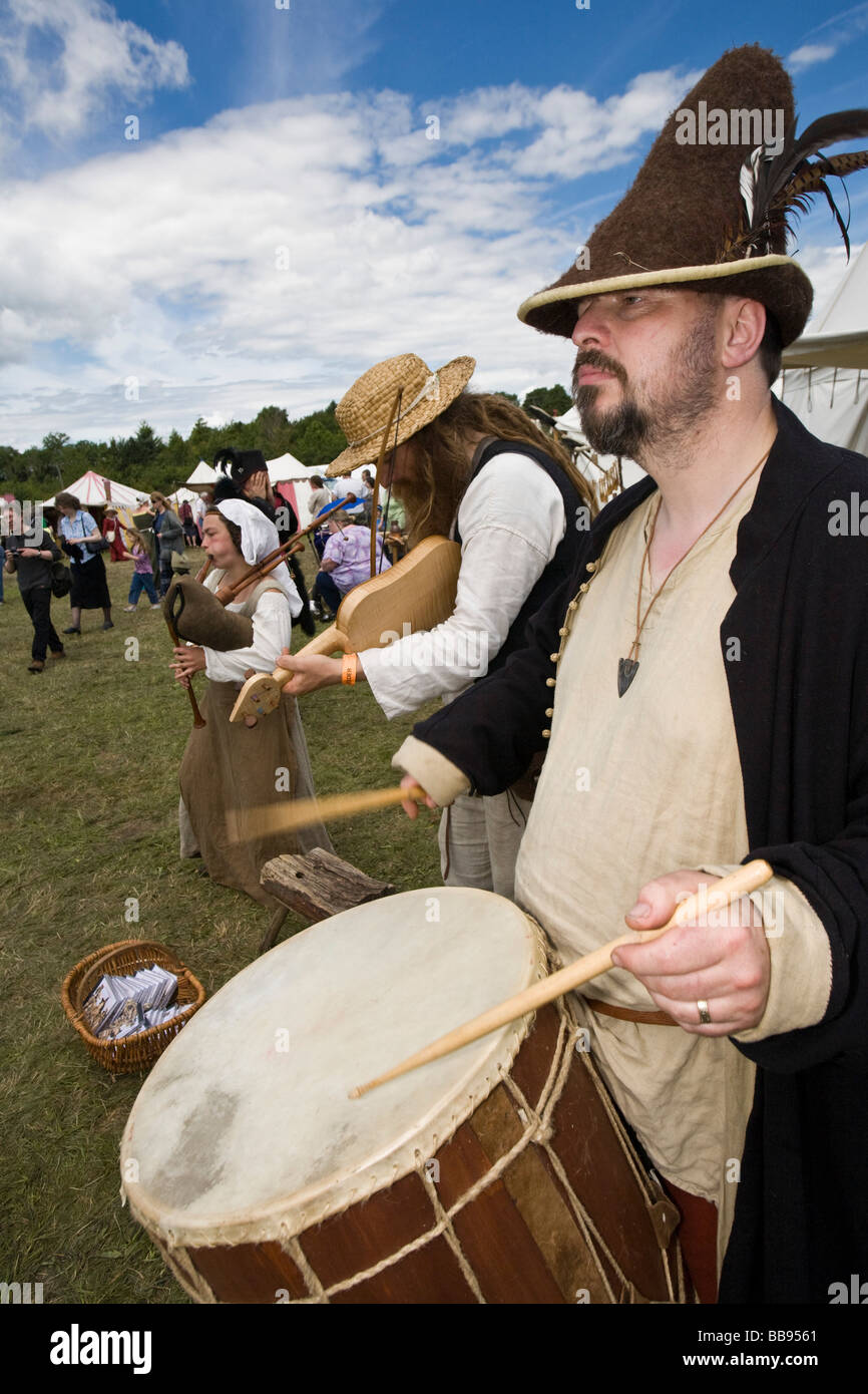 Mittelalterliche Musiker Reenactors Tewkesbury mittelalterliche Festival 2008, Gloucestershire, UK Stockfoto