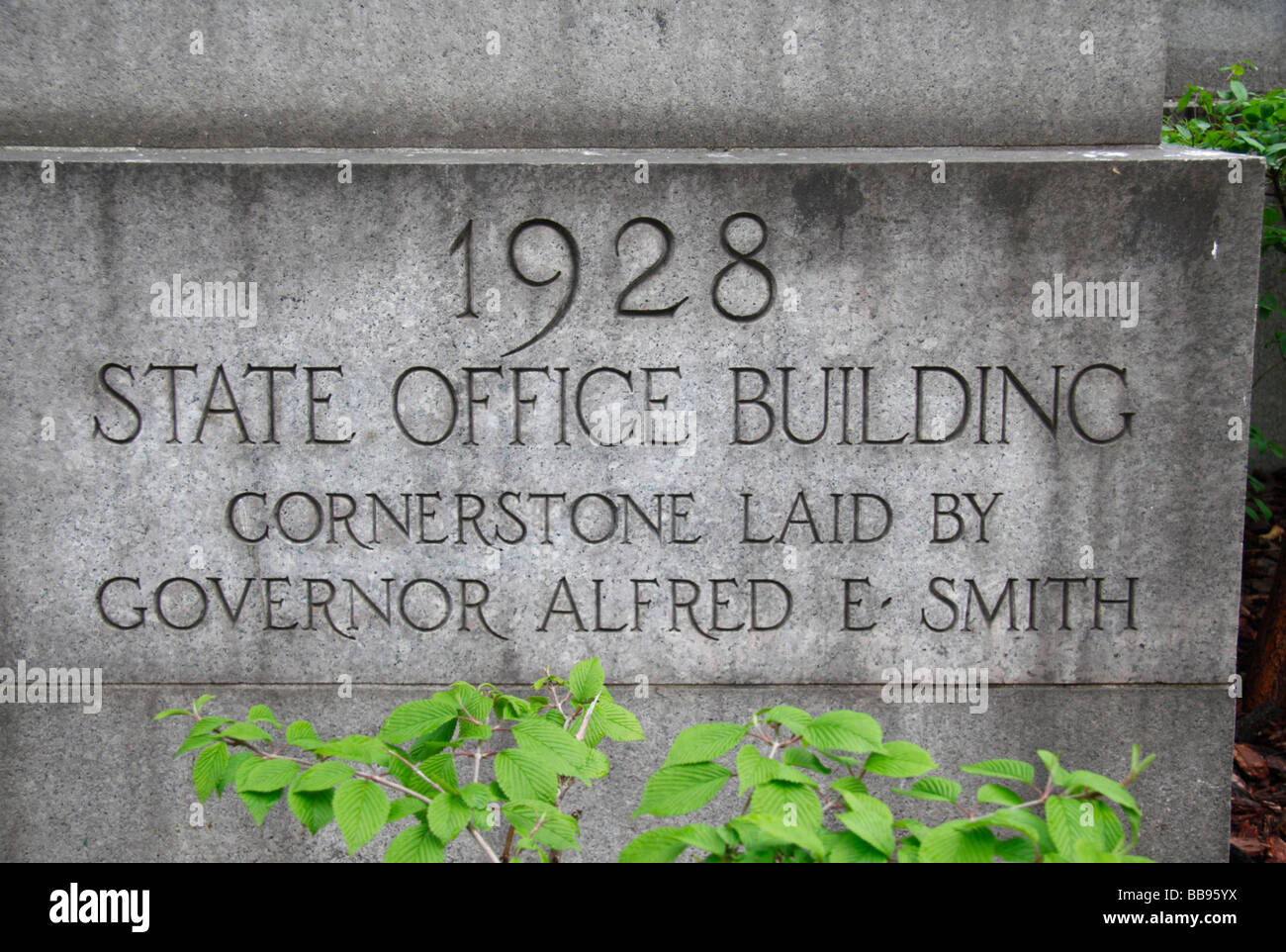 Der Grundstein des State Office Building in New York. Stockfoto