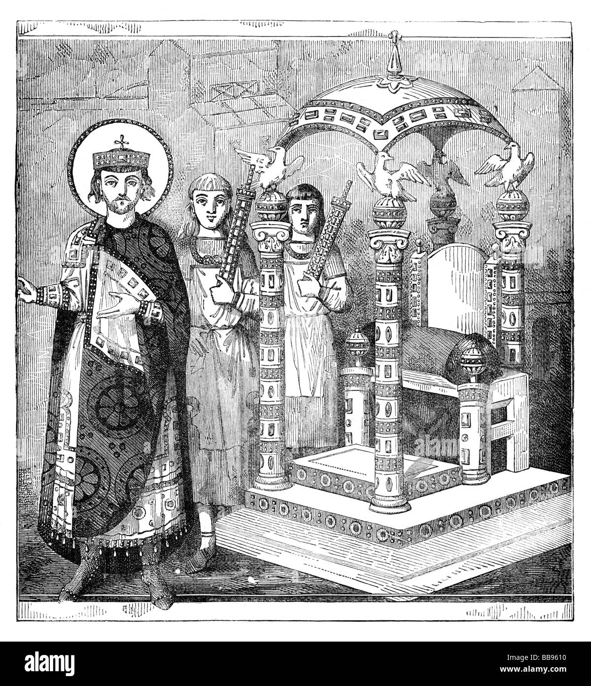 Thron des Kaisers von Konstantinopel aus einer neunten Jahrhundert griechische Handschrift Stockfoto