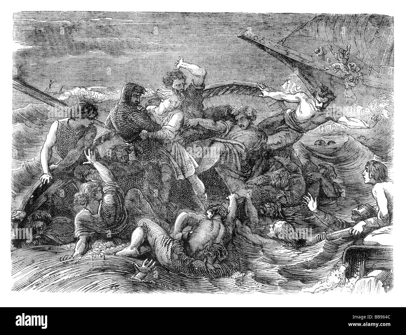 Schiffbruch des Prinz-William-Sohn von Henry ich Gravur von Paul Philippoteaux 1846, 1923 Stockfoto