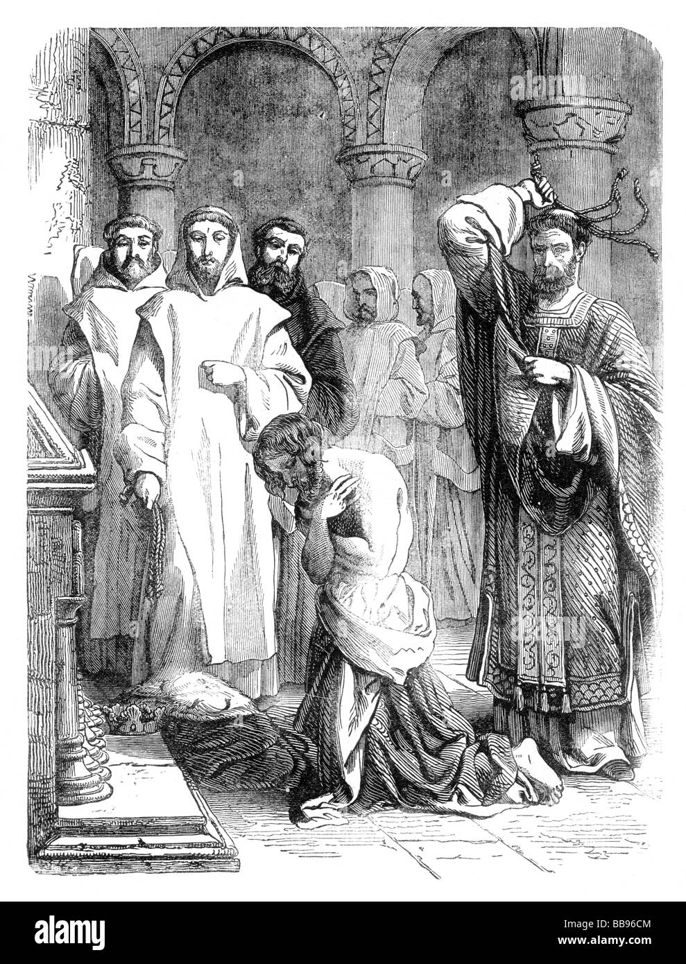 König Heinrich II. Buße zu tun für den Mord an Thomas Becket am Grab von Thomas Becket Canterbury Kathedrale. Stockfoto