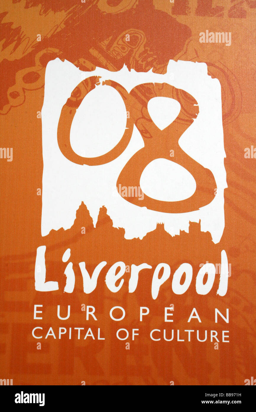 Vertikale Foto von Liverpool europäische Hauptstadt der Kultur-Logo In Orange, Merseyside, England, UK Stockfoto