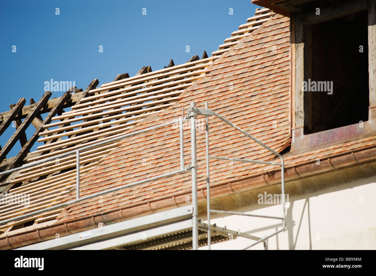 Mittelalterliche Gebäude Restaurierung Laon Picardie Frankreich Stockfoto