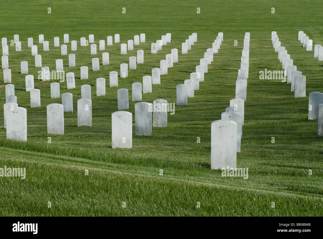 Grabsteine in Zeilen zu einem Veteranen Friedhof in North Carolina. Stockfoto