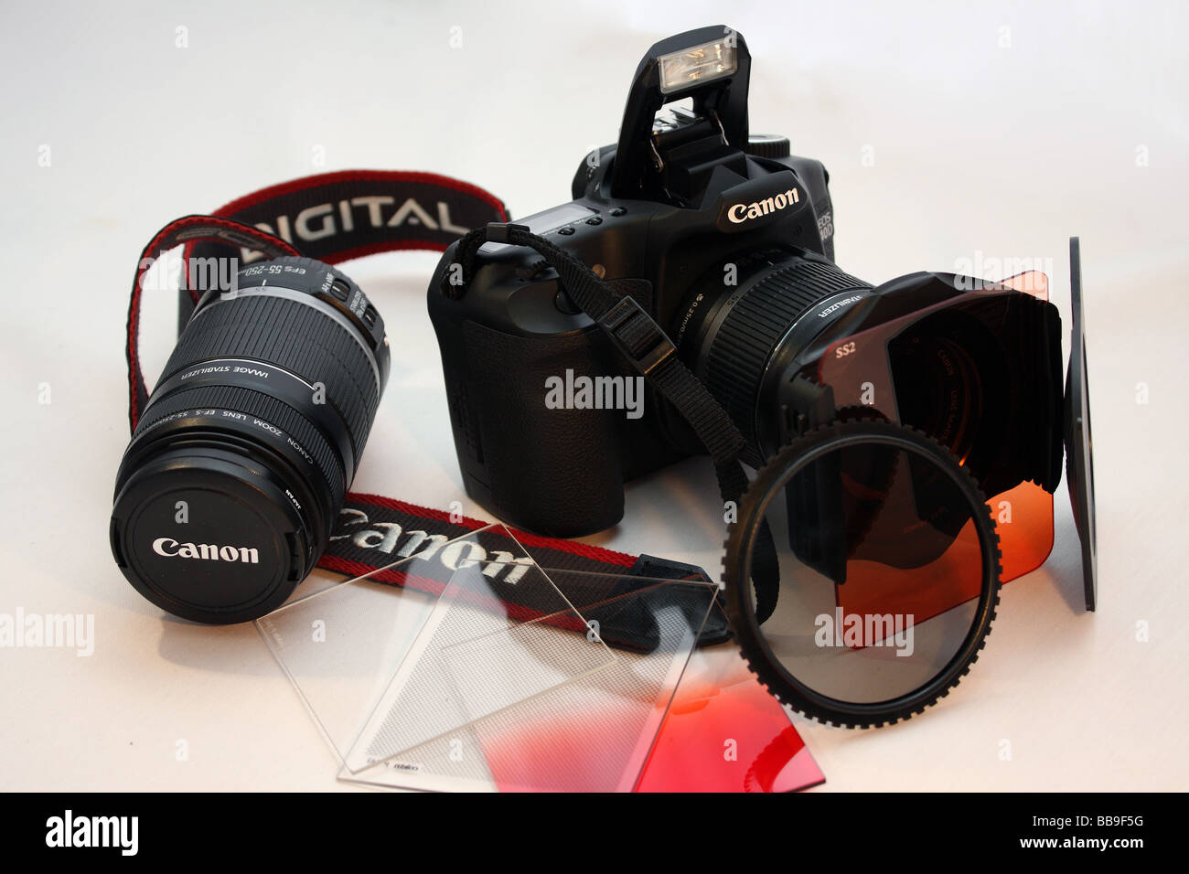 Ein Ende des Foto von einer Canon 40D SLR Digitalkamera Professional und Filter Stockfoto