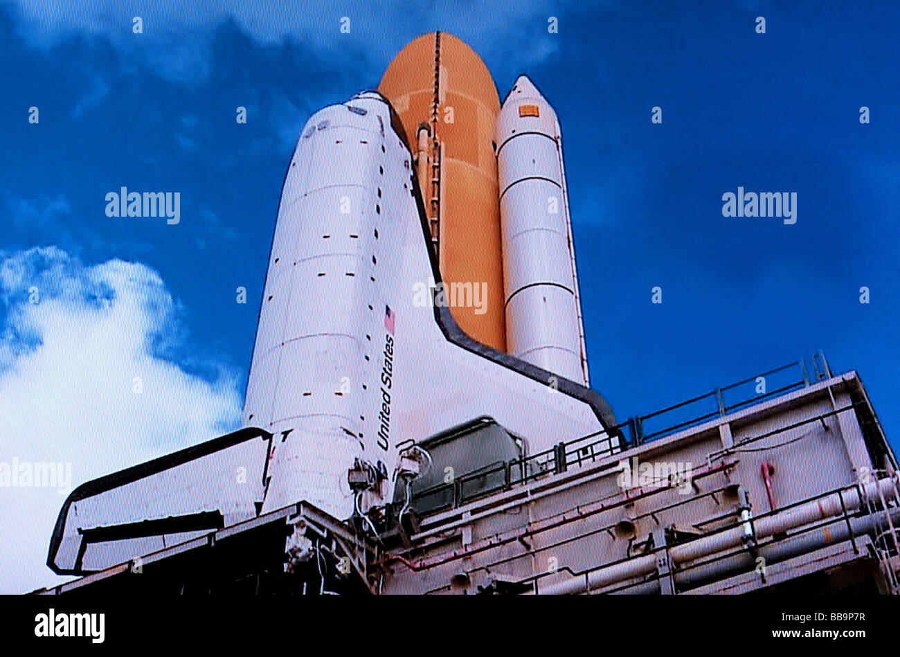NASA-Atlantis-Shuttle auf der Startrampe Stockfoto