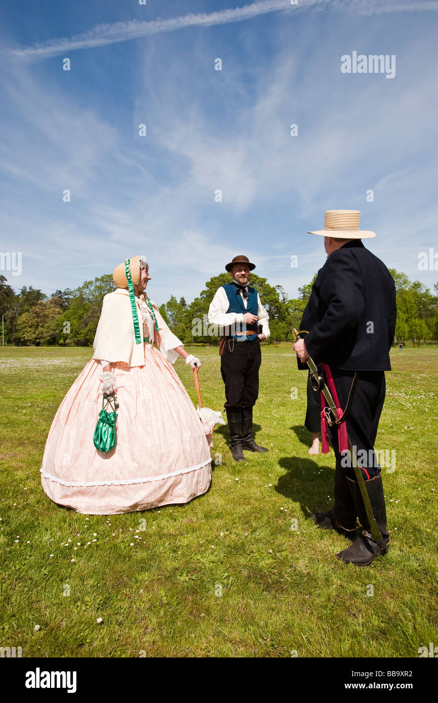 Porträt von Menschen in historischer Kleidung militärische Demonstration am Fort Rodd Hill in Victoria BC Kanada Stockfoto