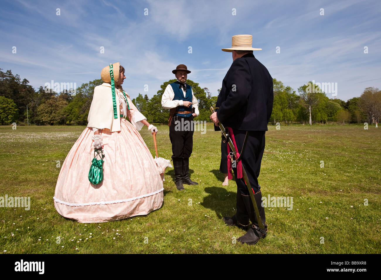 Porträt von Menschen in historischer Kleidung militärische Demonstration am Fort Rodd Hill in Victoria BC Kanada Stockfoto