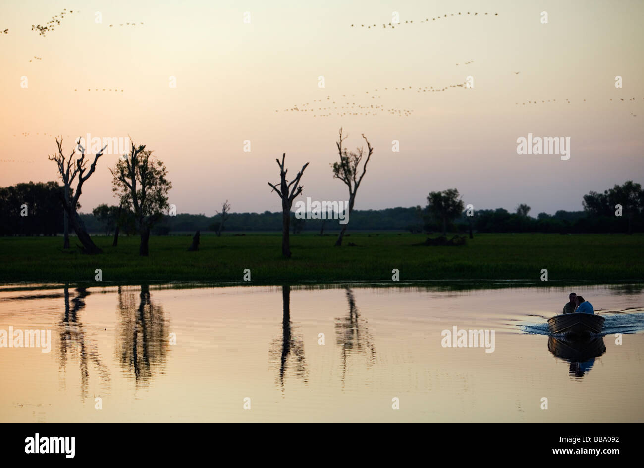 Sonnenuntergang am Yellow Water Wetlands.  Cooinda, Kakadu-Nationalpark, Northern Territory, Australien Stockfoto