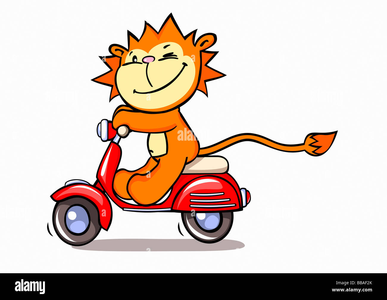 Ein Löwe auf einem Motorroller Stockfoto