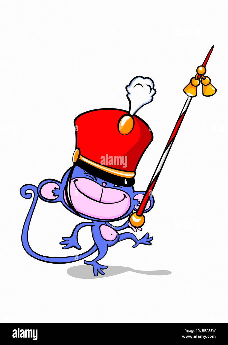 Ein Affe Tambourmajor mit einem wirbelnden Schlagstock Stockfoto