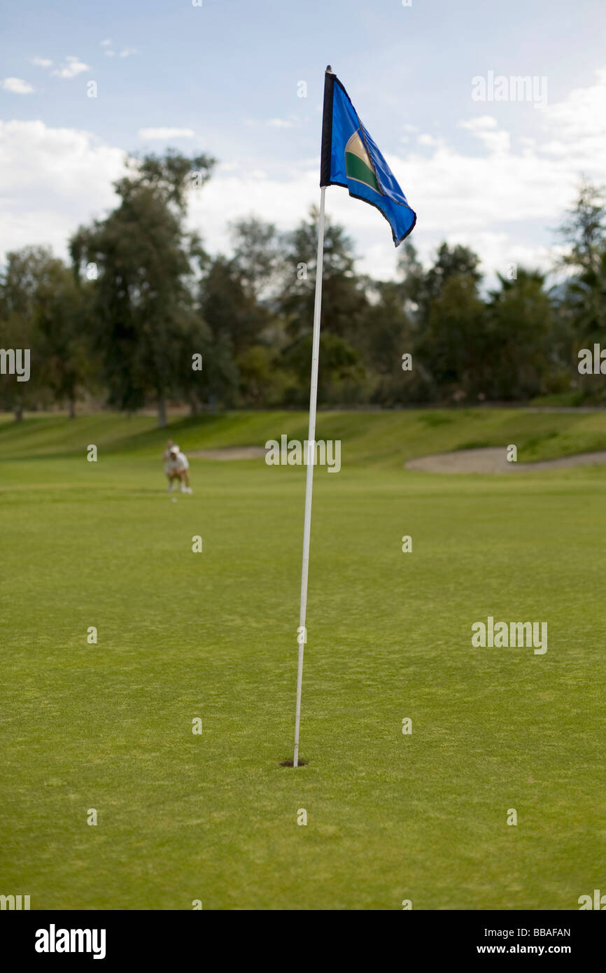 Golfflagge auf einem Putting-green Stockfoto
