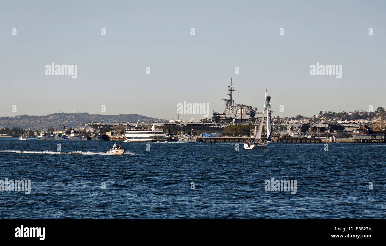 USA Kalifornien San Diego der pazifischen Flotte USS Midway Flugzeugträger im Hafen Stockfoto