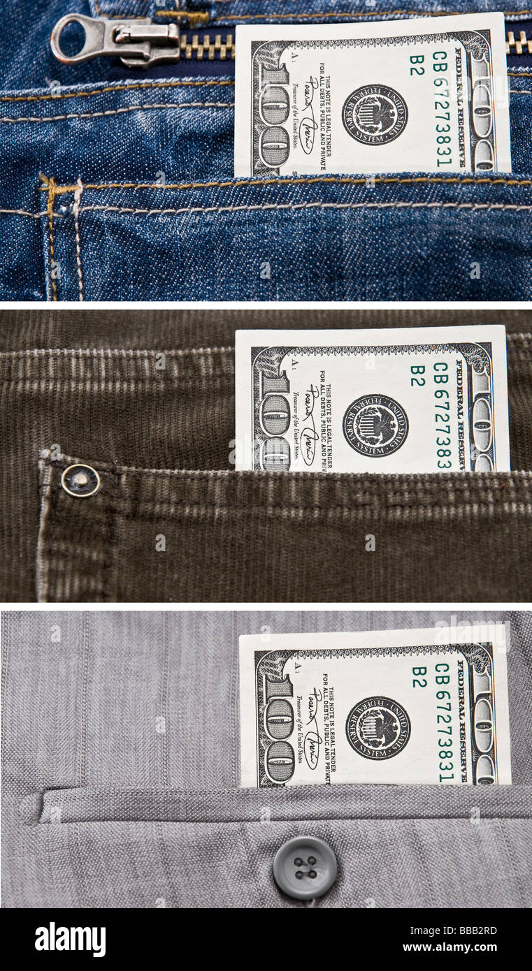 Dollar-Note in Taschen Stockfoto