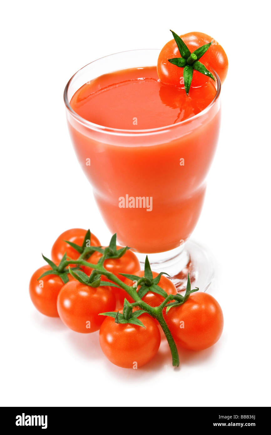 Tomatensaft, isoliert auf weiss Stockfoto