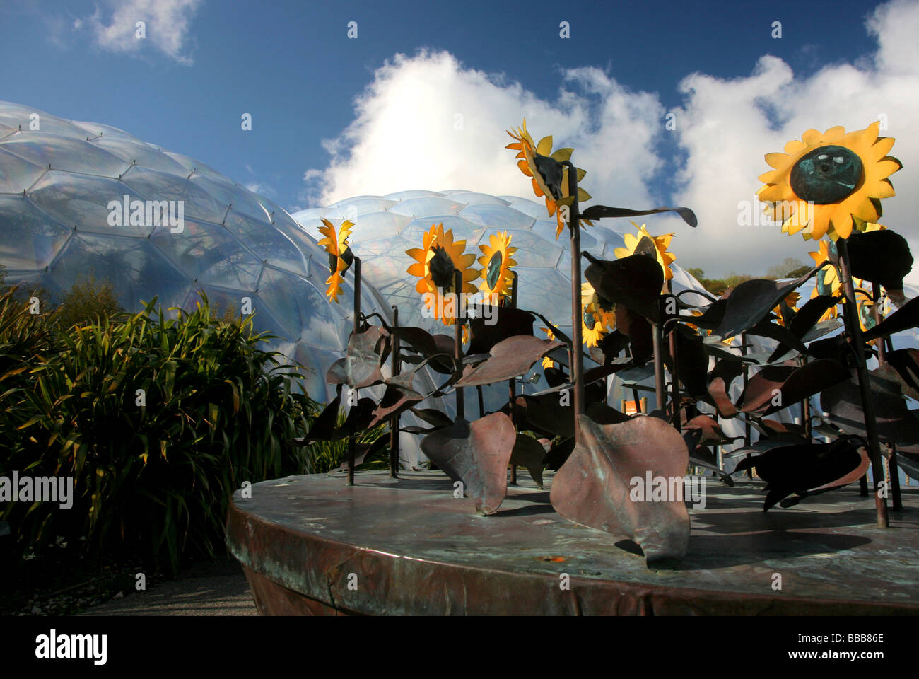 Sonnenblumen Skulptur im Eden Project, in der Nähe von St Austell, Cornwall, England, UK Stockfoto