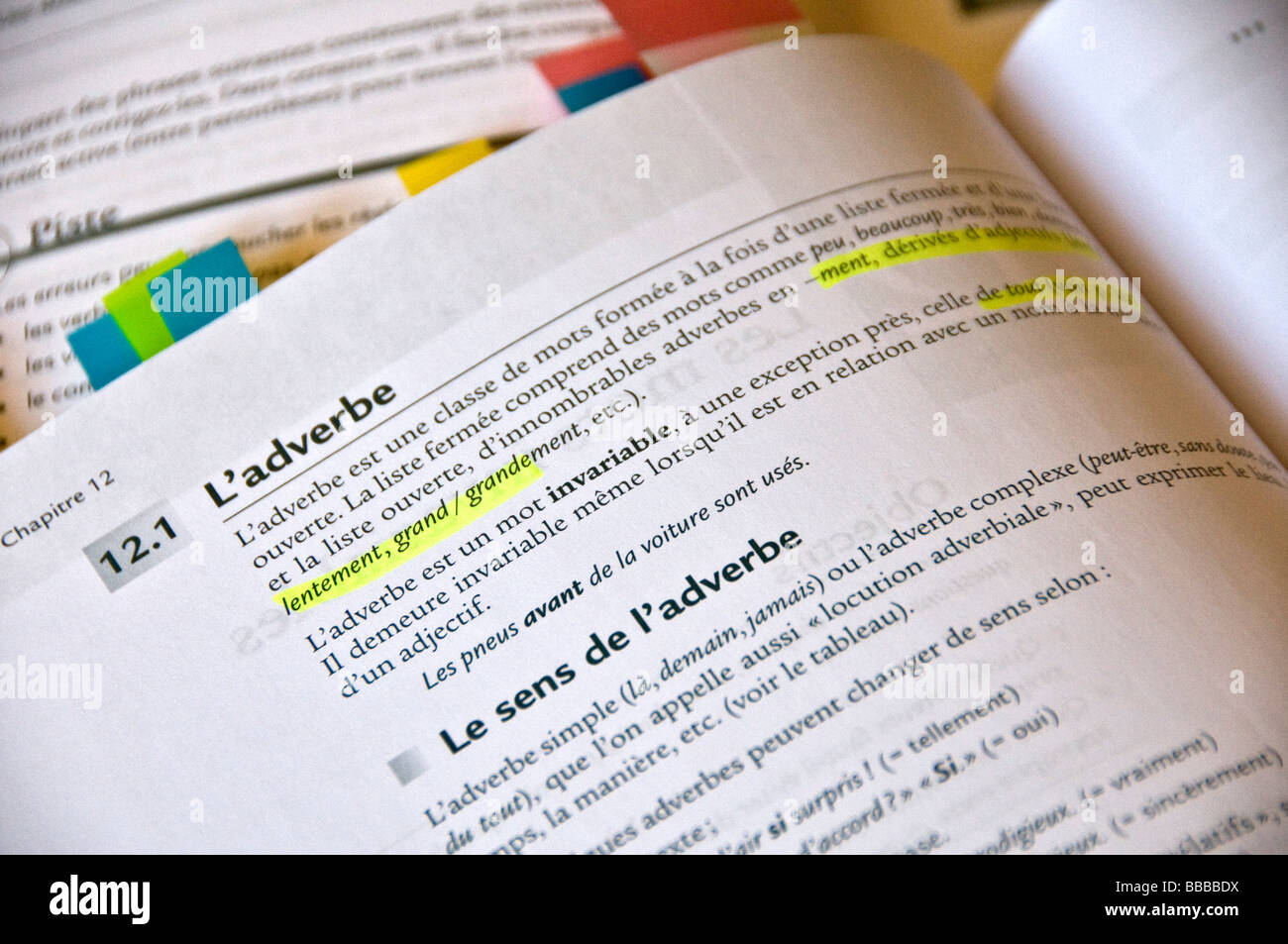 Französisch Lehrbuch Stockfoto