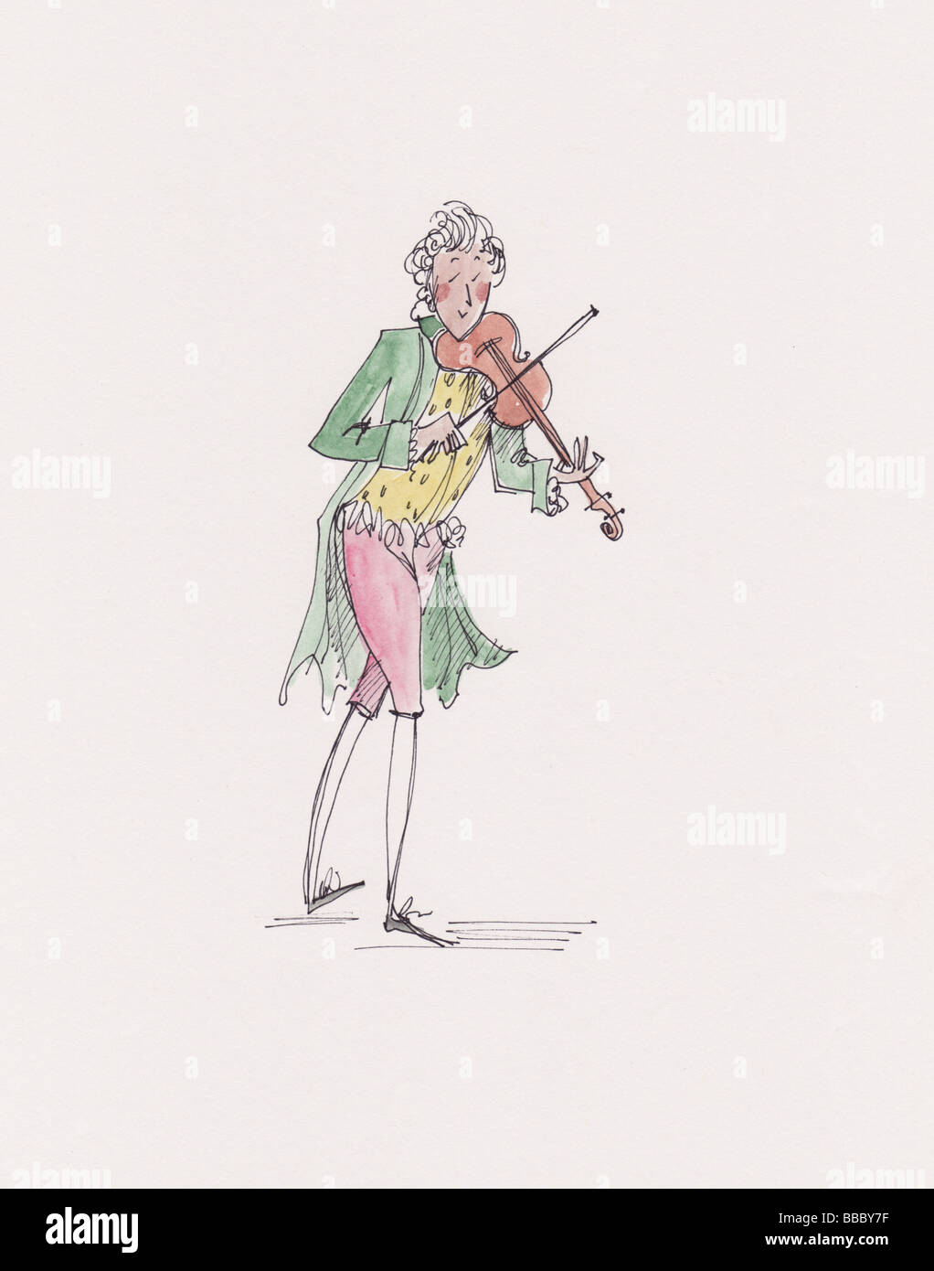 Aquarell-Illustration eines Gentleman im Zeitraum Kleid das Geigenspiel Stockfoto