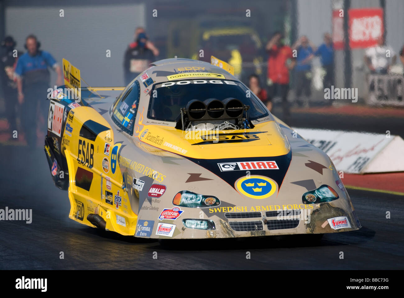 Das Main Event, FIA European Drag Racing auf dem Santa Pod Raceway, Wellingborough, UK Stockfoto