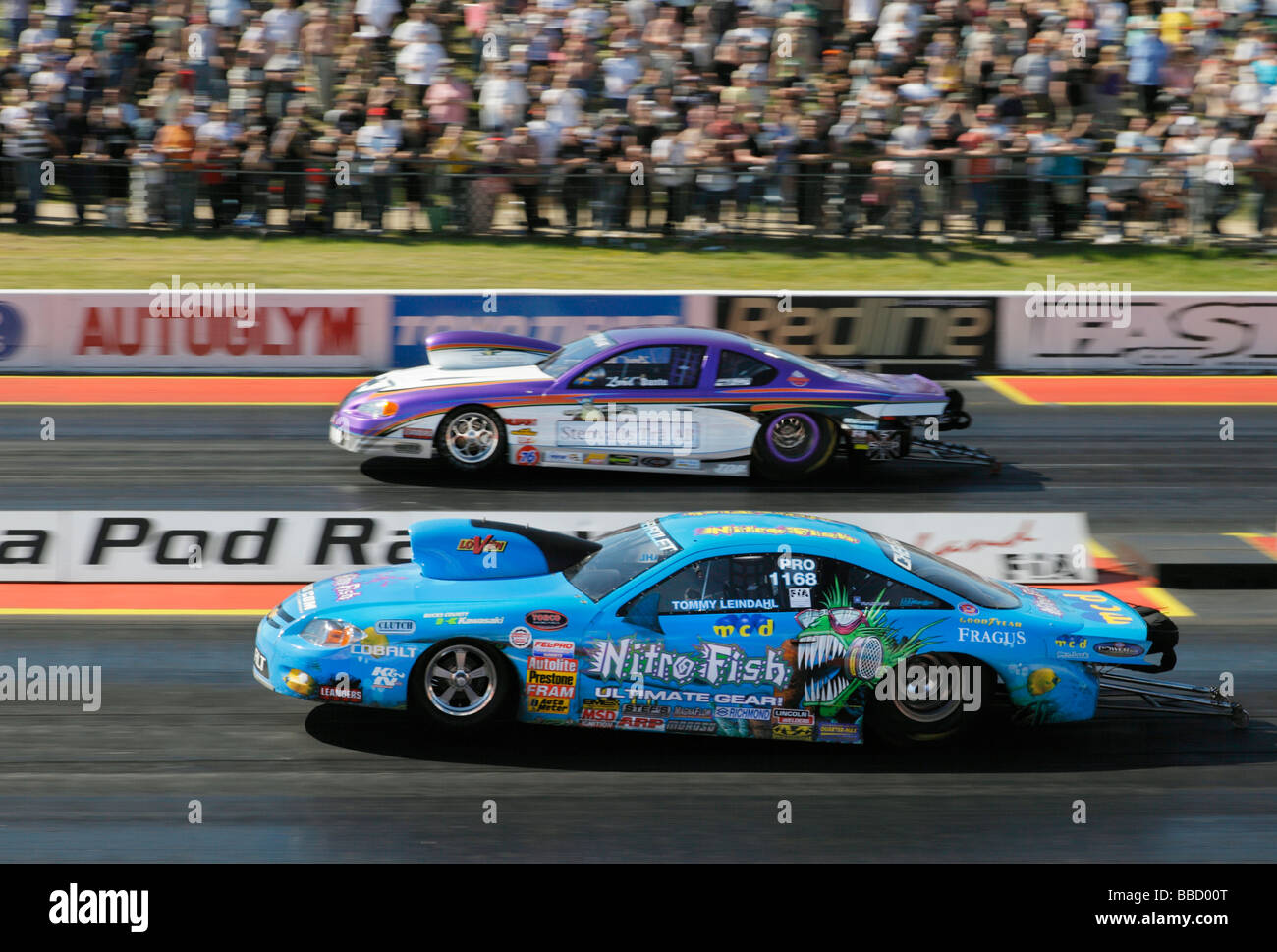 Pro Stock Drag-Rennen in Santa Pod Raceway. England, UK. Stockfoto