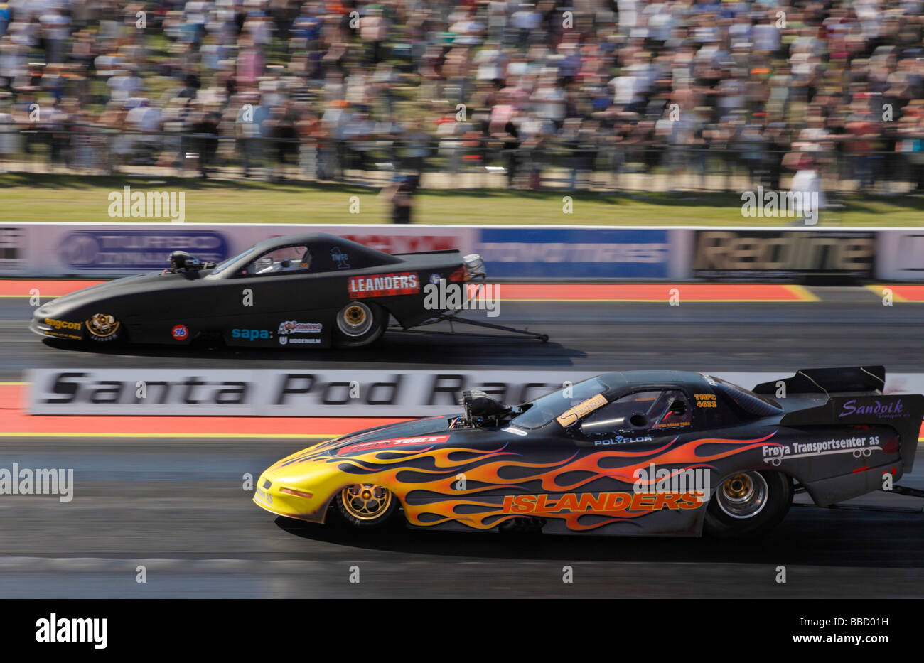 Top Methanol funny Car Drag-Rennen auf dem Santa Pod Raceway Bedfordshire England UK Stockfoto