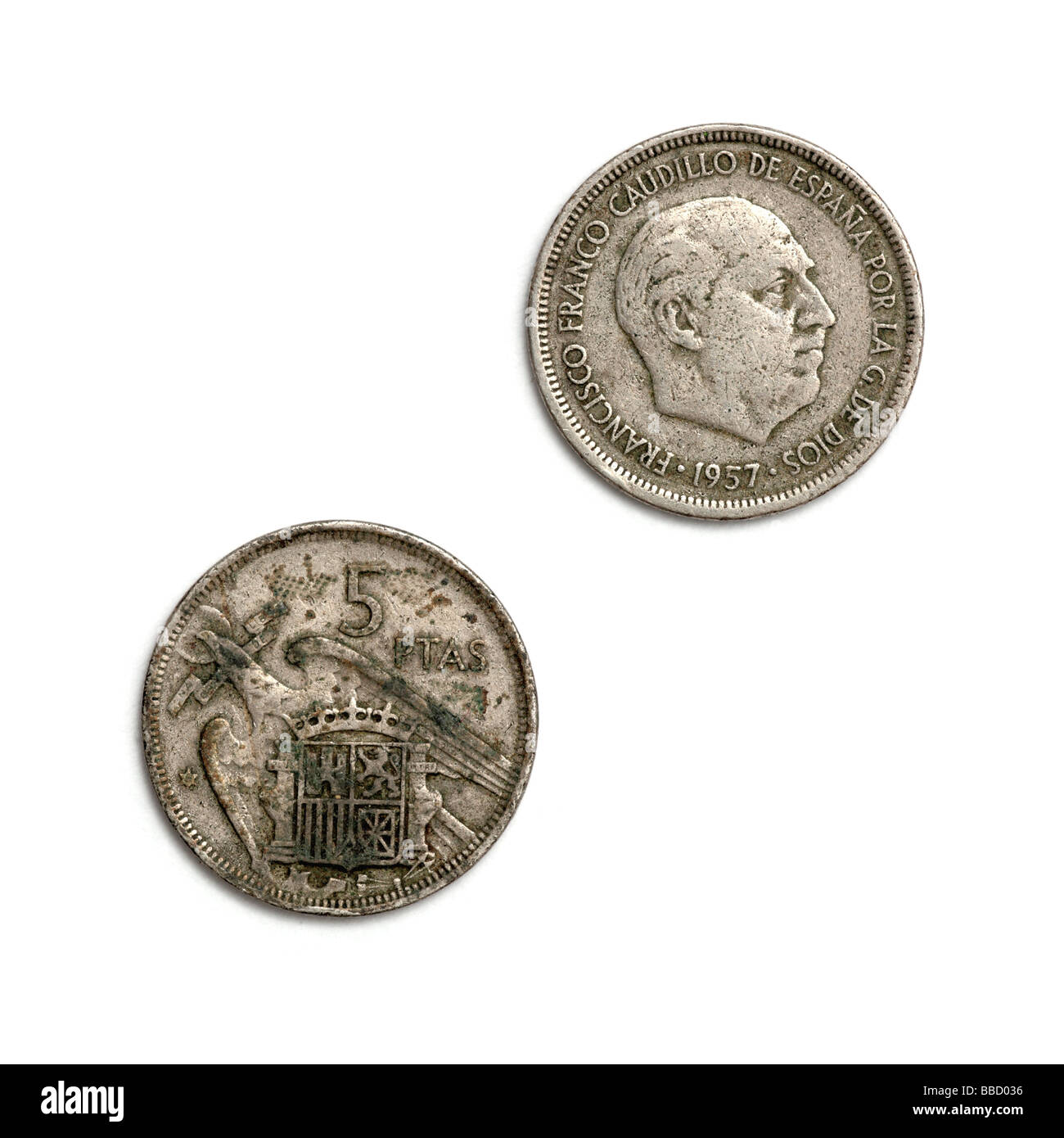 Spanische Münze mit Franco Stockfoto