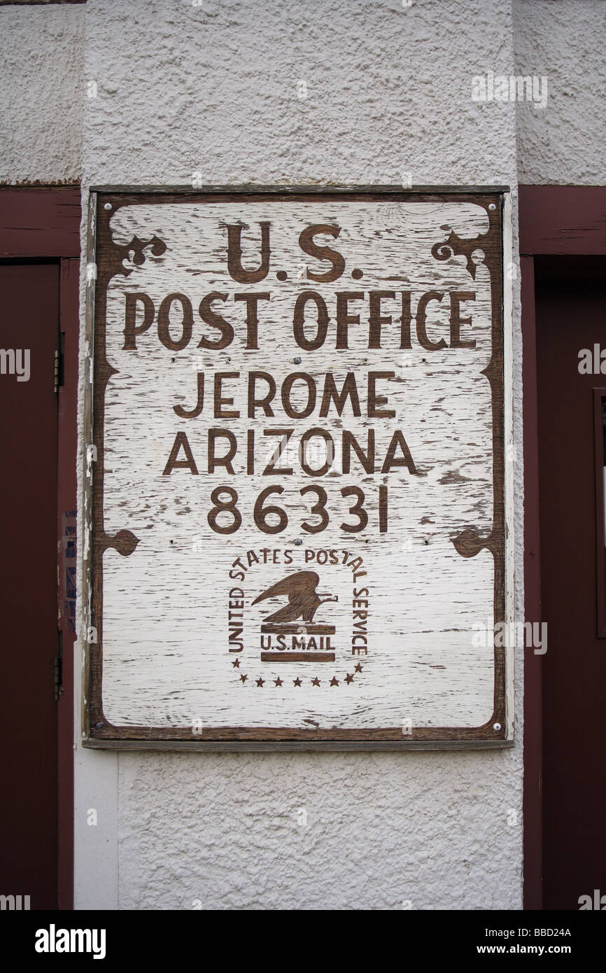 US postal Zeichen, Jerome, Arizona, USA, alten Wilden Westen Zeichen Stockfoto