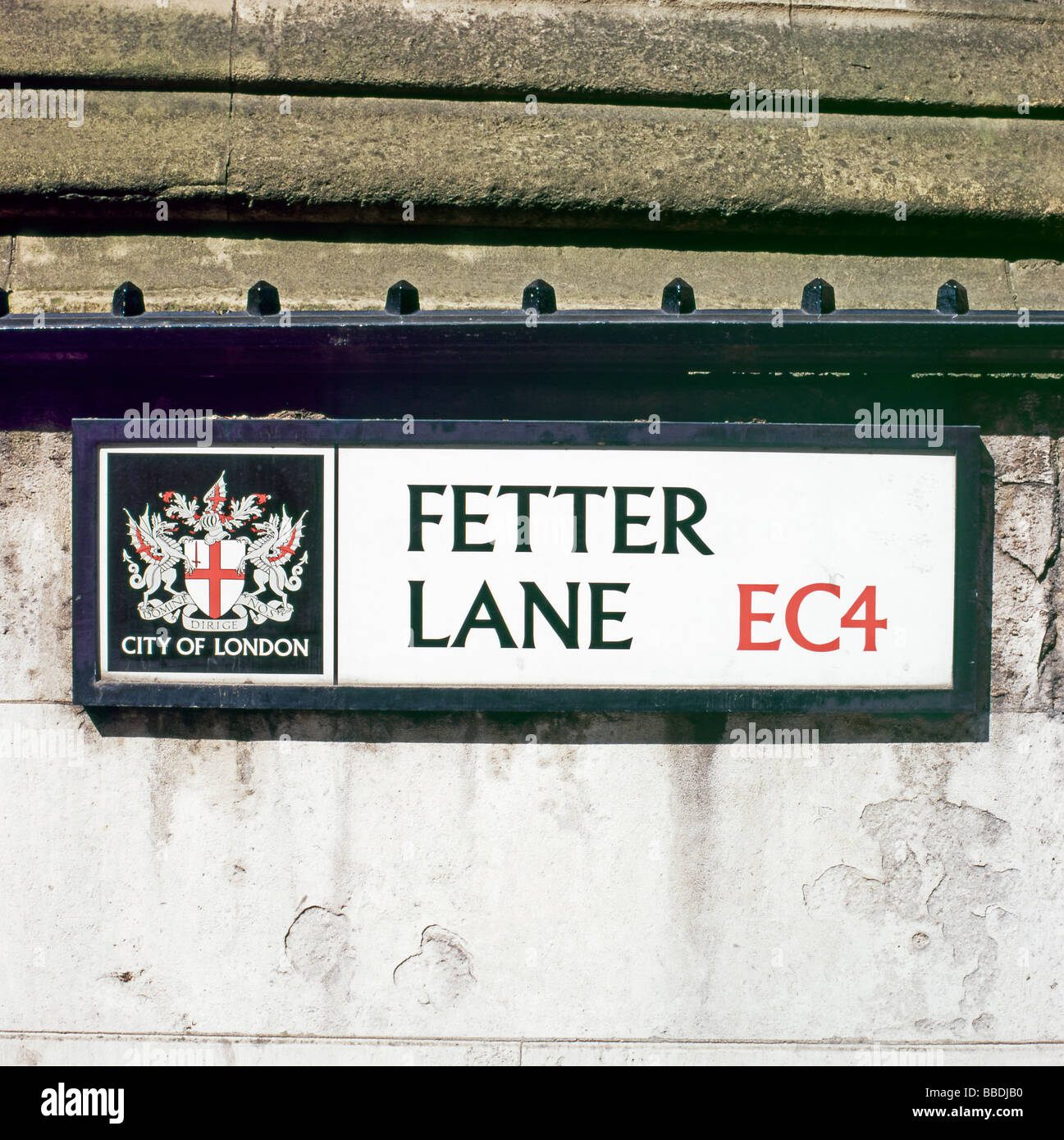 Fetter Lane EG4 Zeichen in der Stadt von London Straßenschilder London England UK KATHY DEWITT Stockfoto