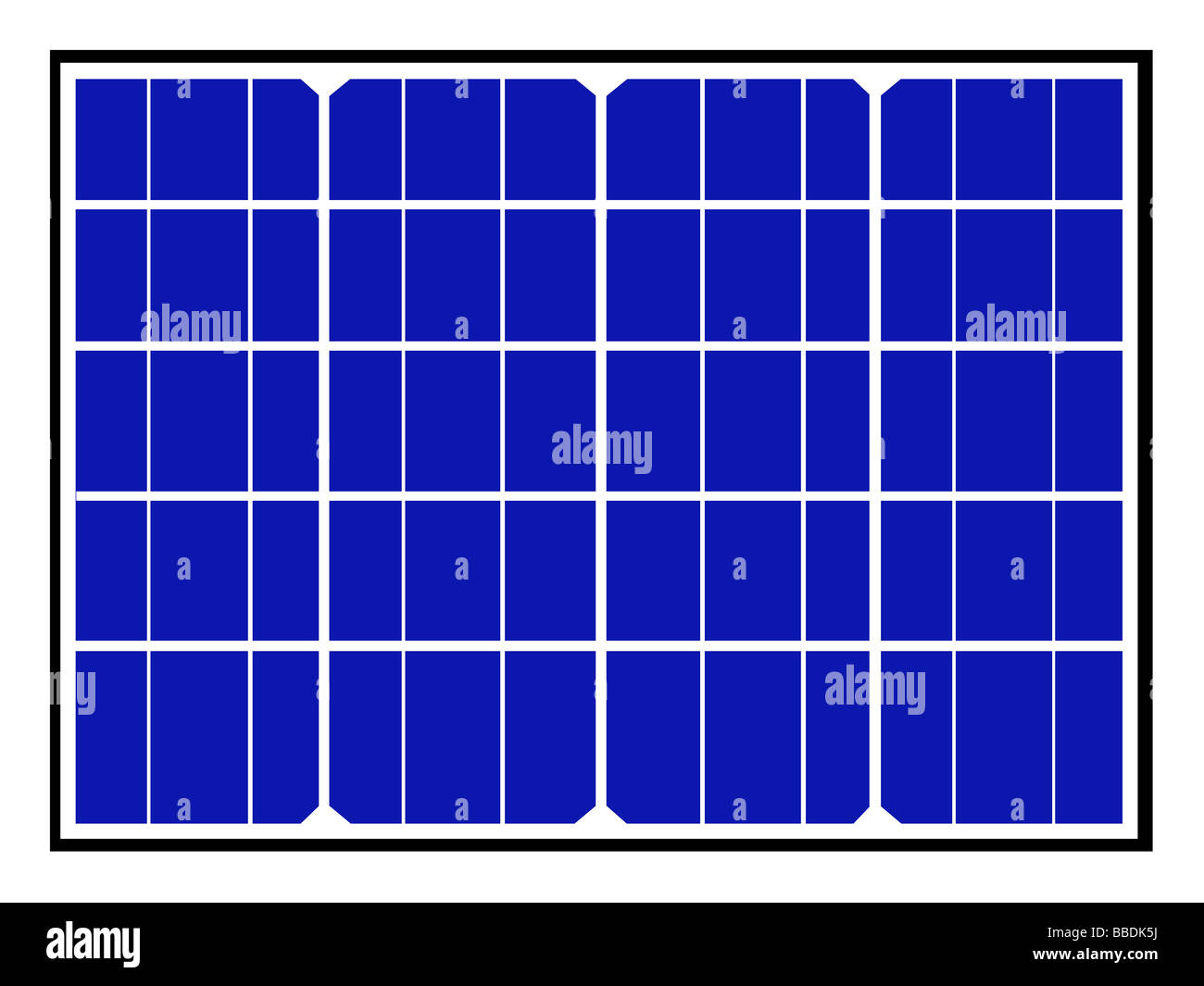 Illustration der blauen Sonnenkollektoren und Zellen für erneuerbare Energien. Stockfoto