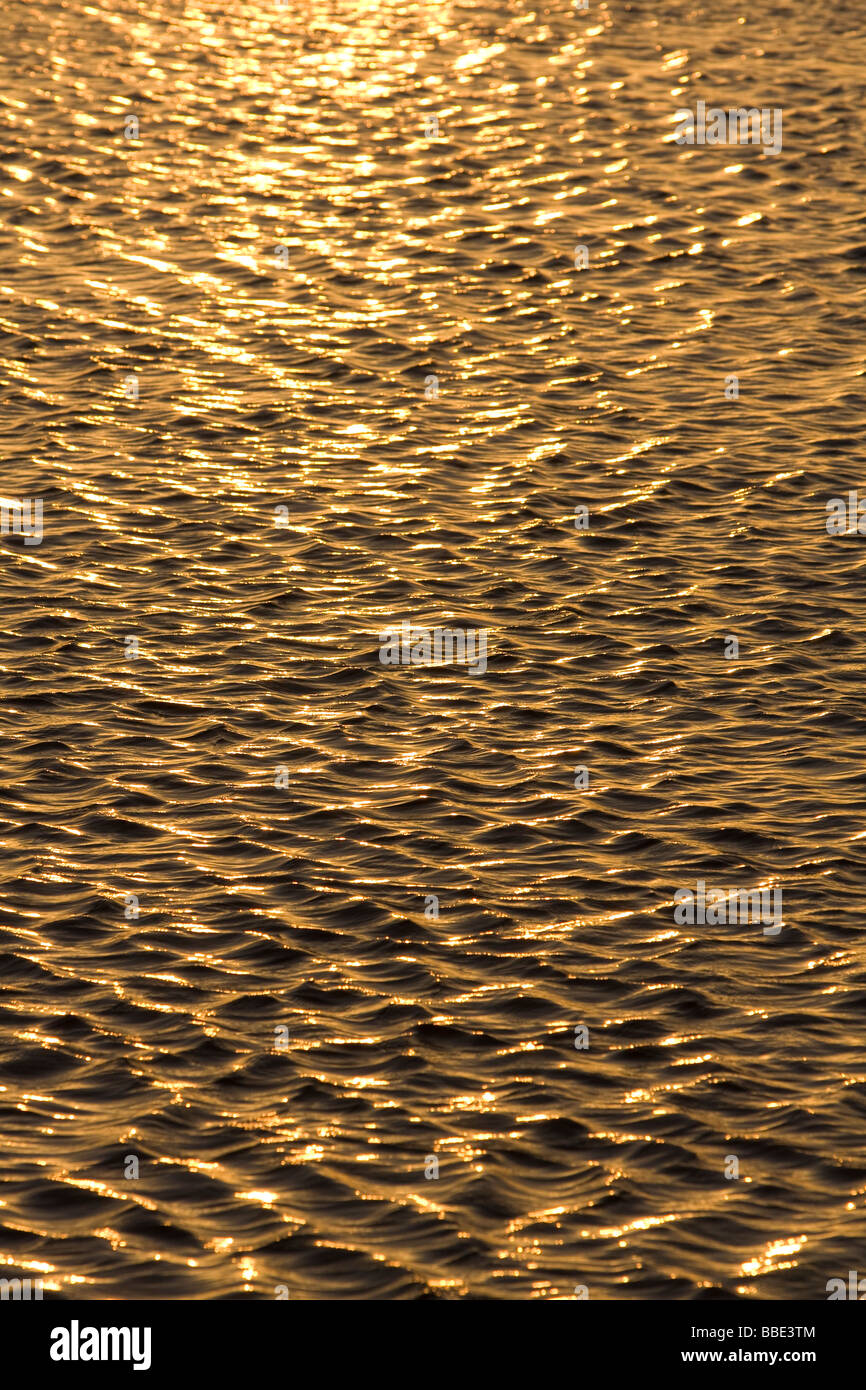Aufgehen Sie Sonne gesehen in goldenen Wellen von Nabq, Ägypten, Rotes Meer, Sharm El Sheik. Stockfoto
