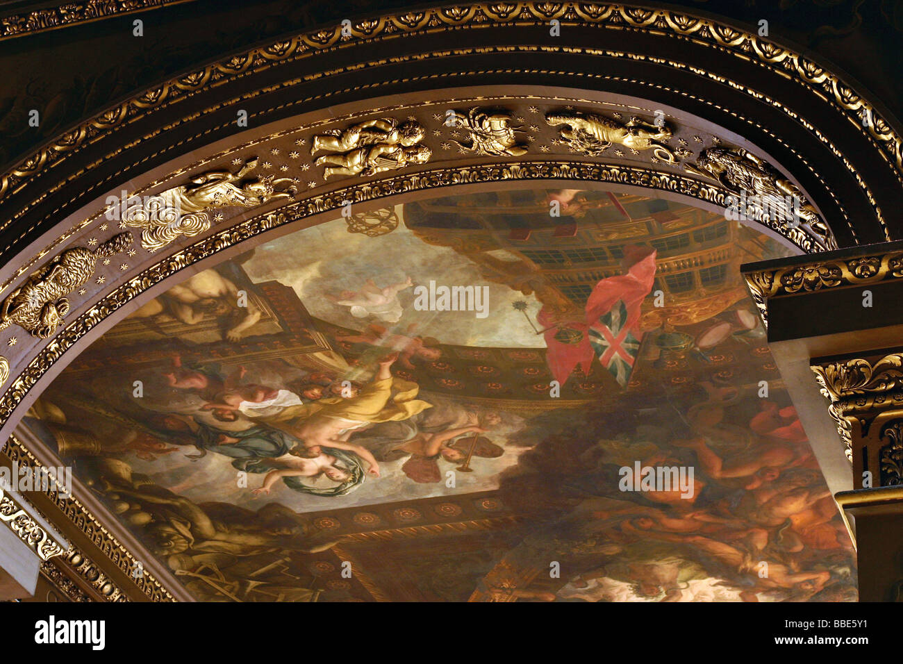 Bemalte Decke gemalt Hall Royal Naval Museum Greenwich London UK Stockfoto