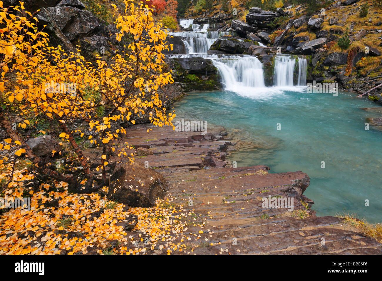 Gradas de Soaso im Herbst, Ordesa-Tal, Spanische Pyrenäen Stockfoto