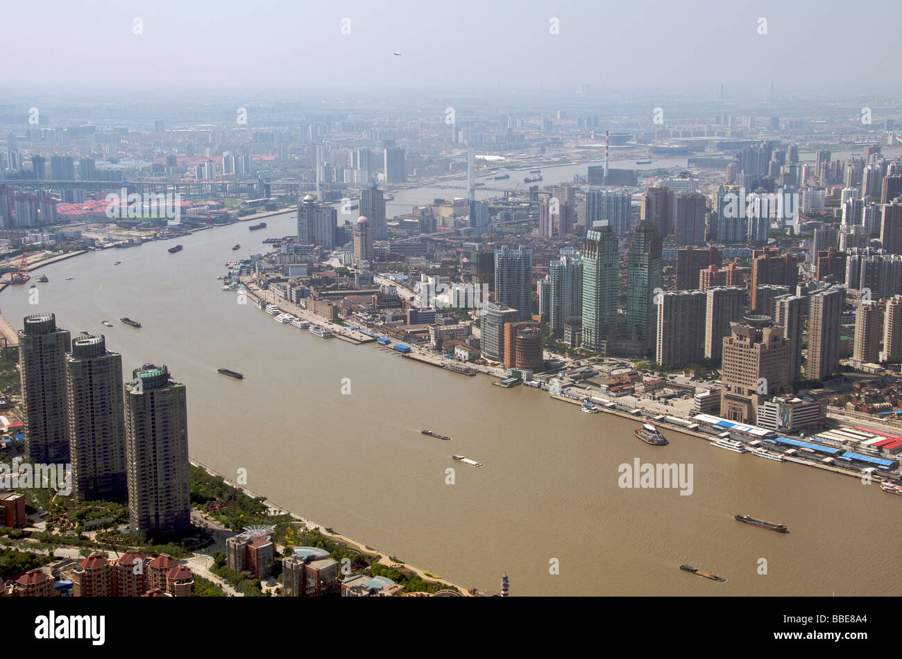 Luftbild Huangpu River in Shanghai Stockfoto