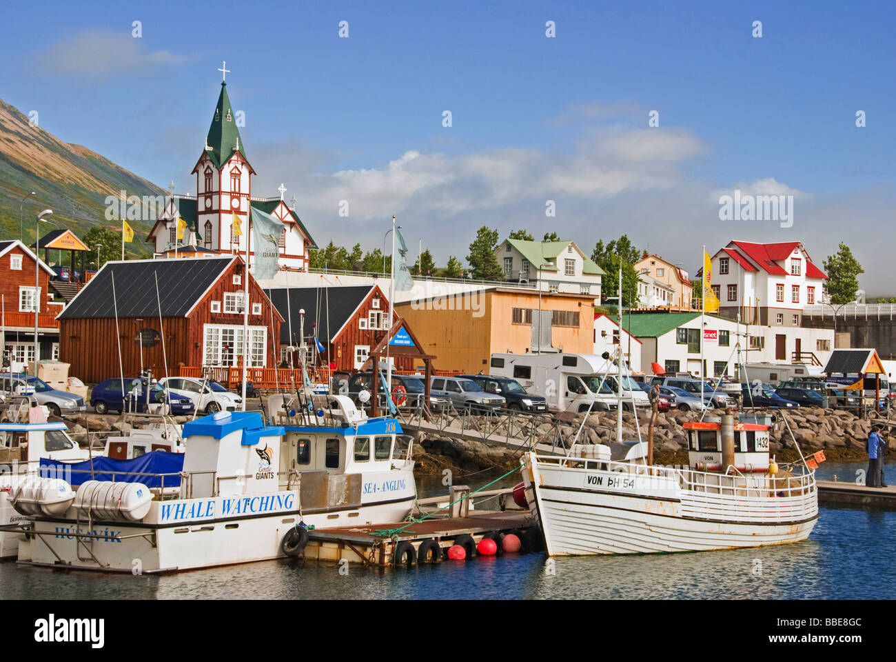 Fischerdorf, Walbeobachtung, Husavik, 'House Bay", Island, Europa Stockfoto