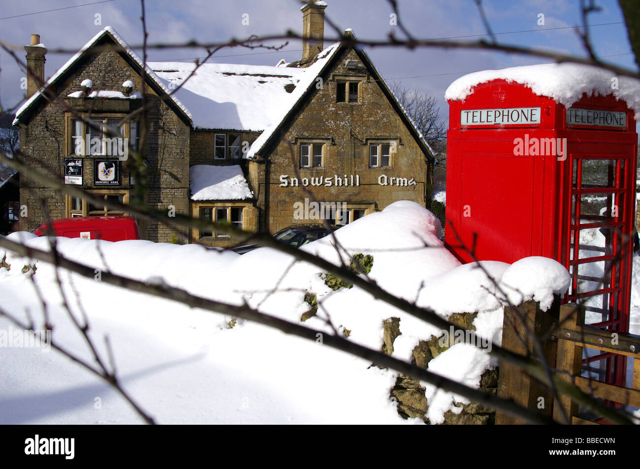 Winter in Snowshill Dorf. 2010 Stockfoto