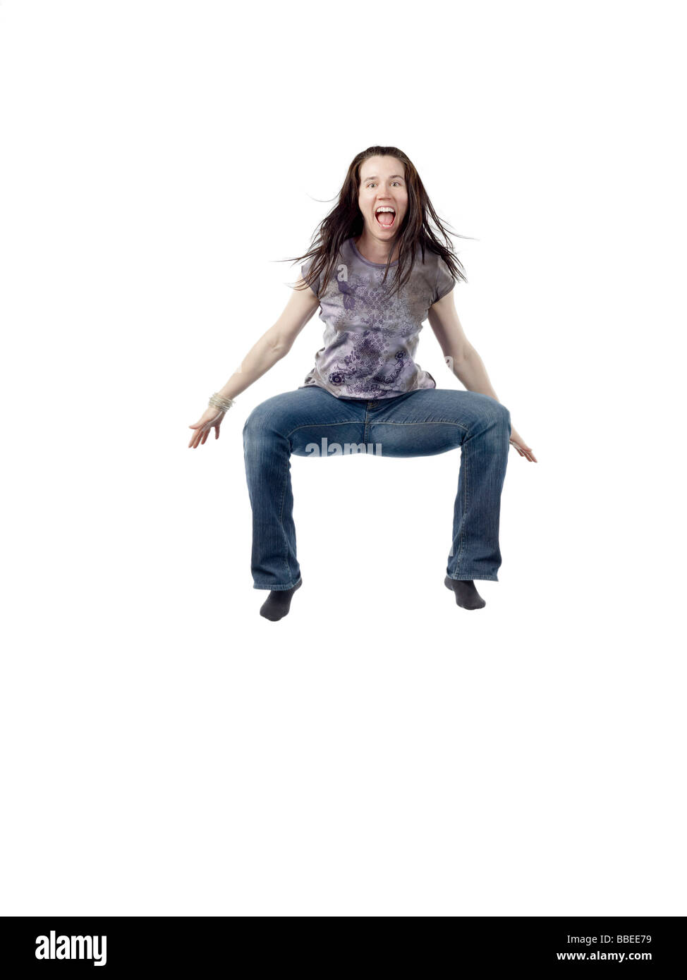 Porträt der jungen Frau springen Stockfoto