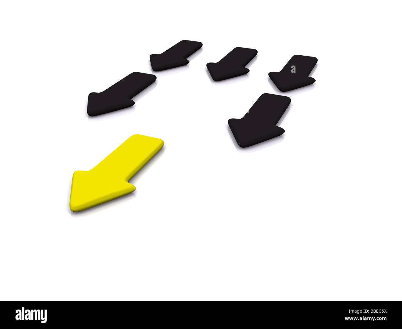 gelbe Leitung Zeiger auf weißem 3d Stockfoto