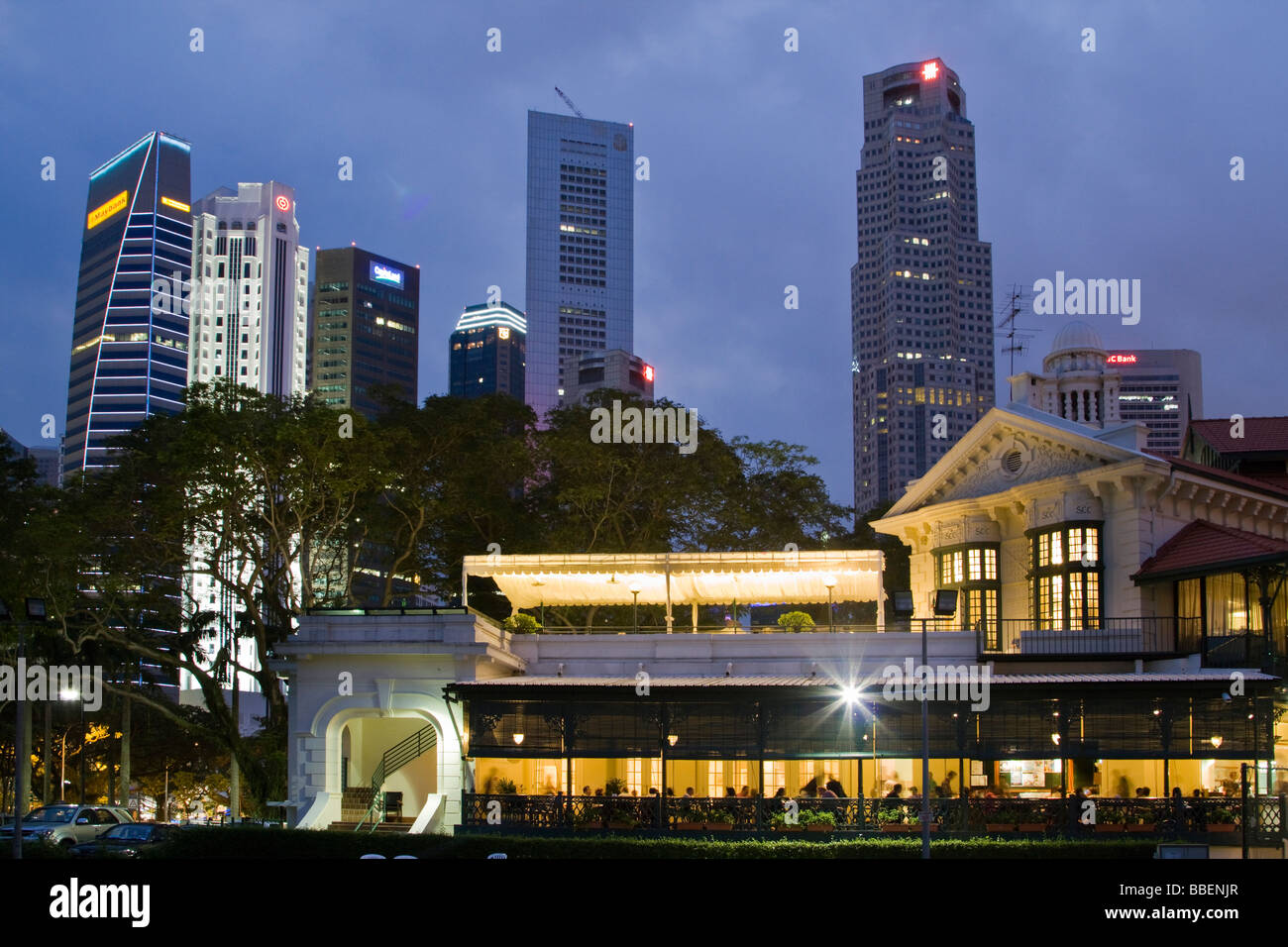 Skyline von Singapur, Singapur, Süd-Ost-Asien-Dämmerung Stockfoto