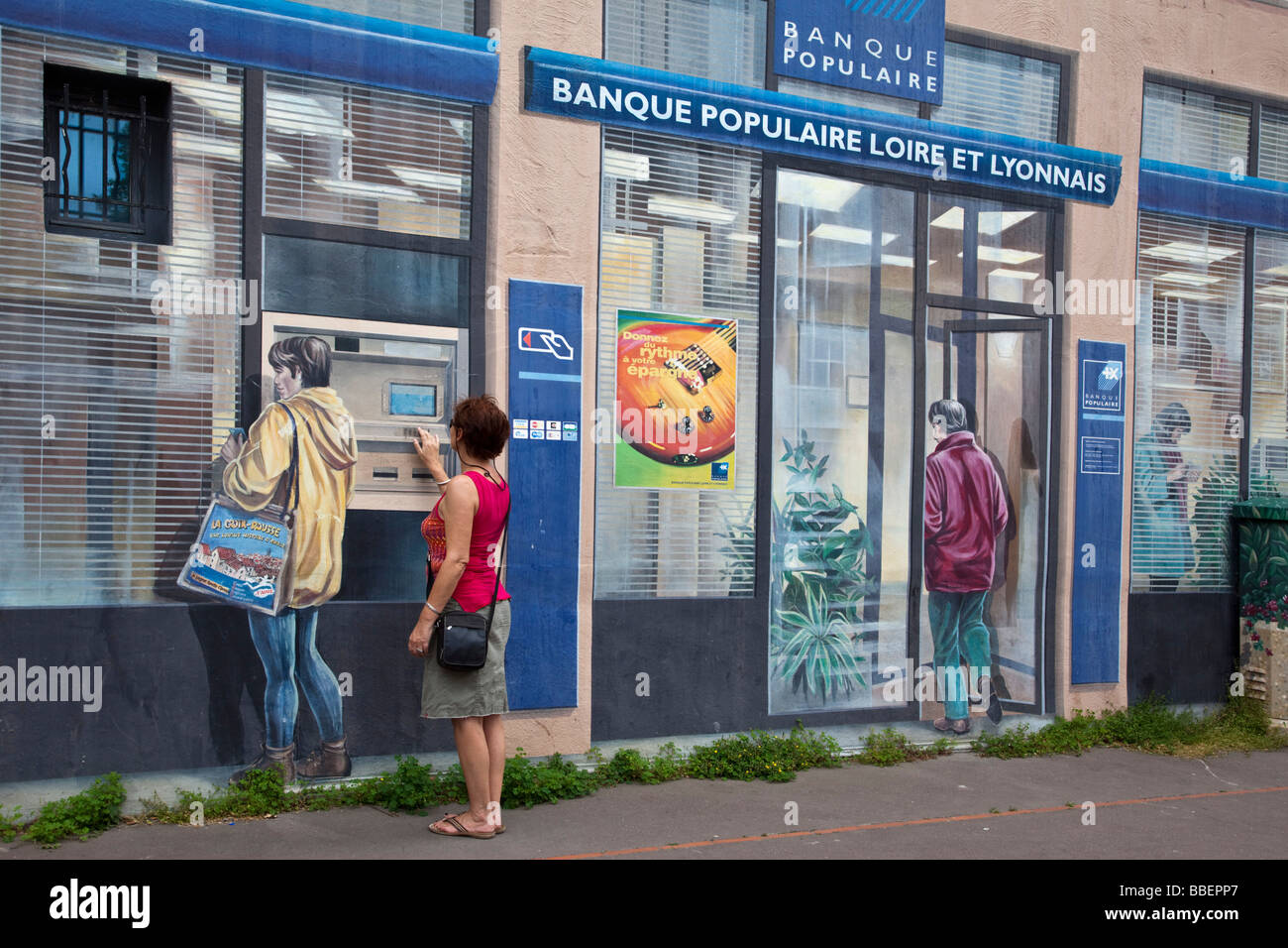 Wandmalerei Fresko in Croix Rousse Bezirk Lyon Rhone Alpen Frankreich Stockfoto