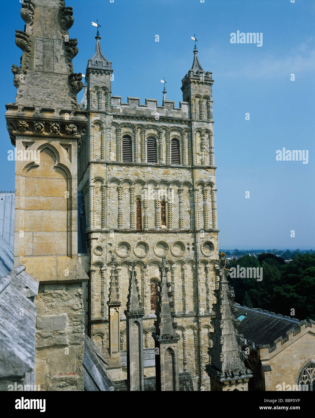 Exeter Kathedrale Südturm Detail Stockfoto