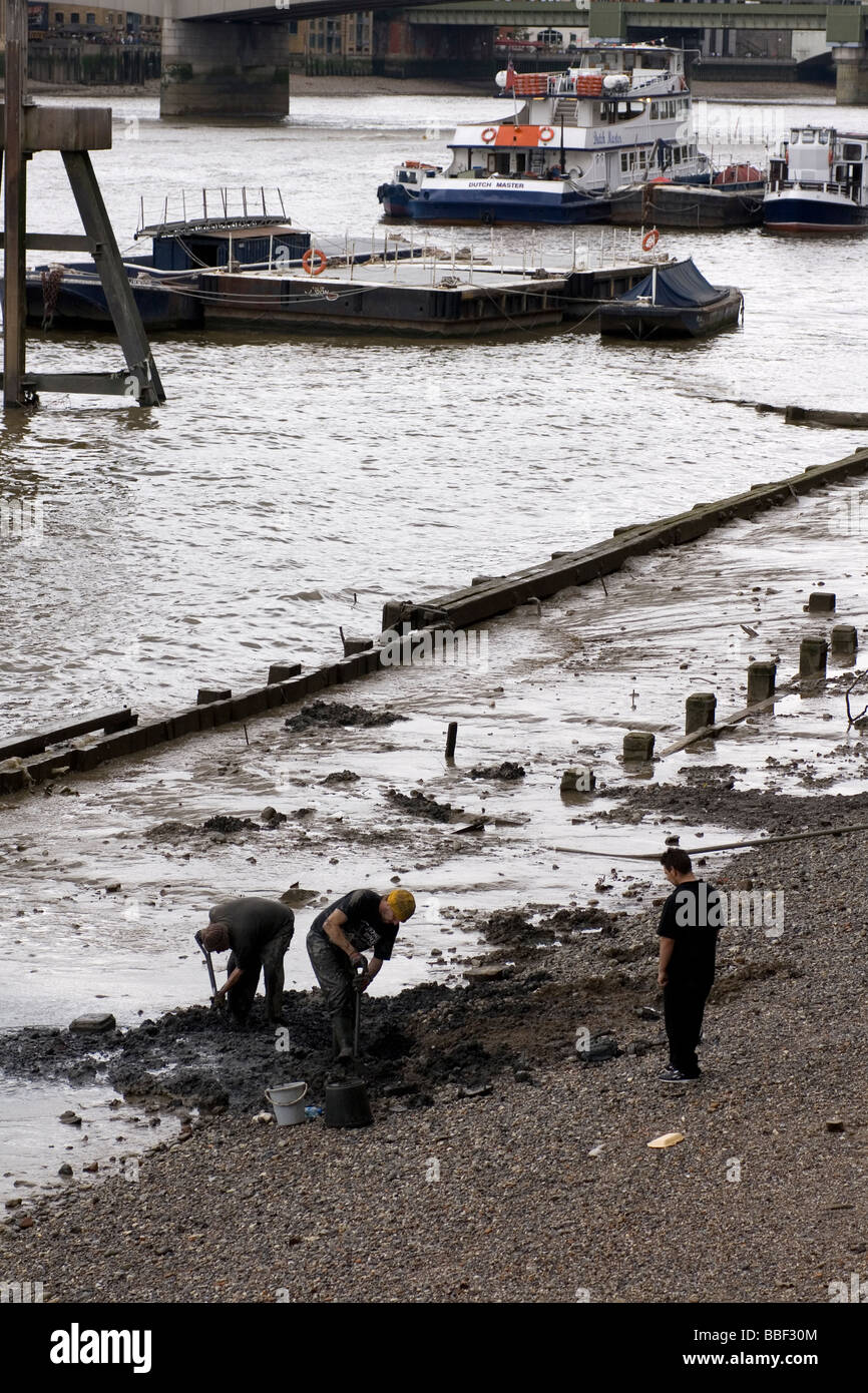 Mudlarks auf der Suche nach Schatz auf der Themse-Strand. Stockfoto