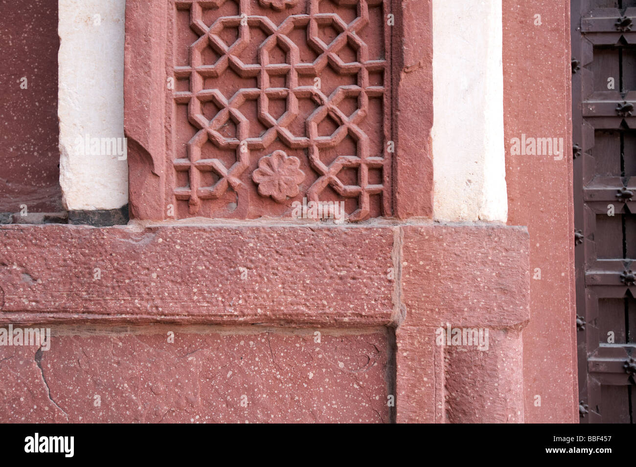 Detail der Stein Fenster Agra Fort Agra Uttar Pradesh, Indien Stockfoto