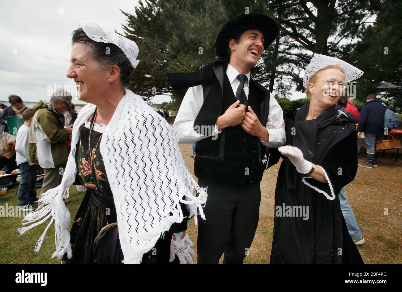 Bretonische Trachten, Musik und Tanz, Volksfest, Morbihan, Frankreich Stockfoto