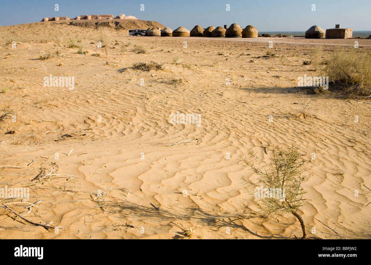 Jurte-Siedlung am Ayaz Qala in Usbekistan Stockfoto
