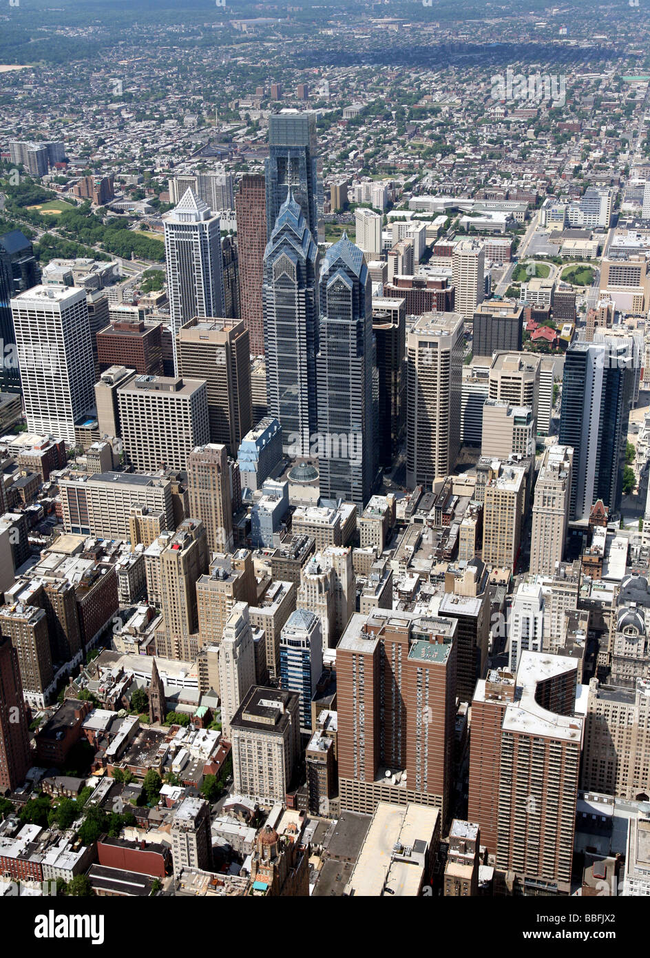 Luftaufnahme der Innenstadt von Philadelphia, Pennsylvania, Vereinigte Staaten von Amerika Stockfoto