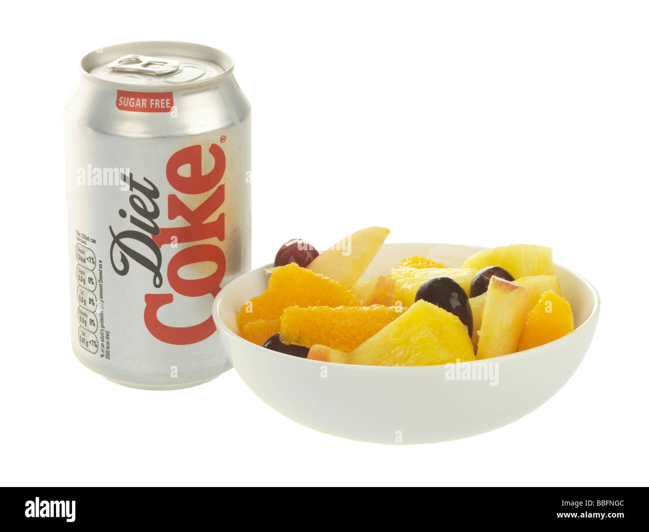 Obstsalat mit Cola-Getränk Stockfoto