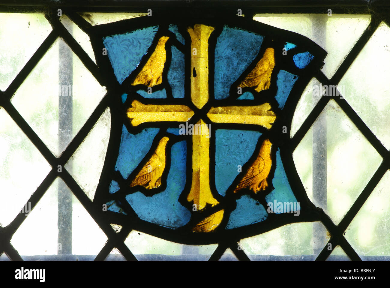 Edward der Beichtvater Wappen gebeizt Glas, St. John the Baptist Church, Burford, Oxfordshire, England, UK Stockfoto
