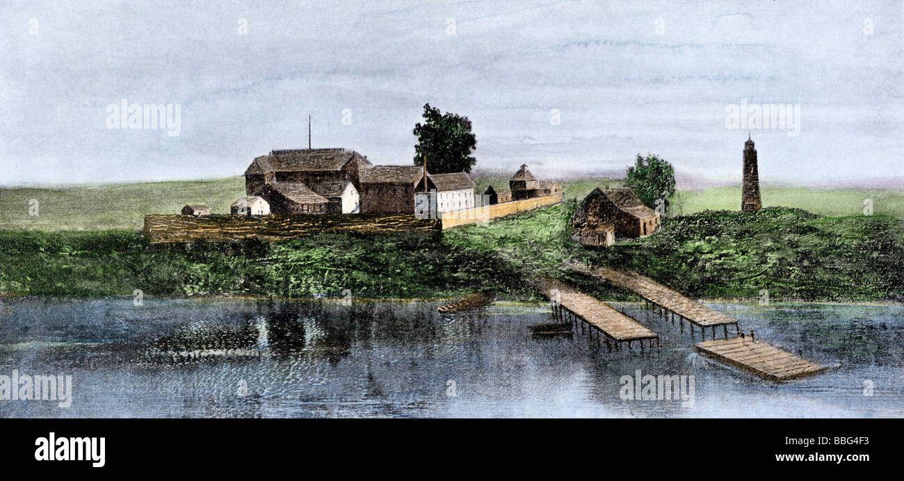 Fort Dearborn im Jahre 1803 An der Südseite des Chicago River. Handcolorierte halftone einer Abbildung Stockfoto